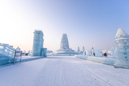 HARBIN, CHINA - JAN 15, 2020: Harbin International Ice and Snow Sculpture Festival is an annual winter festival that takes place in Harbin. It is the world largest ice and snow festival.のeditorial素材