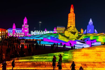 HARBIN, CHINA - JAN 15, 2020: Harbin International Ice and Snow Sculpture Festival is an annual winter festival that takes place in Harbin. It is the world largest ice and snow festival.のeditorial素材