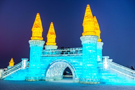 HARBIN, CHINA - JAN 15, 2020: Harbin International Ice and Snow Sculpture Festival is an annual winter festival that takes place in Harbin. It is the world largest ice and snow festival.のeditorial素材