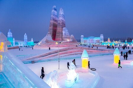 HARBIN, CHINA - JAN 15, 2020: Harbin International Ice and Snow Sculpture Festival is an annual...