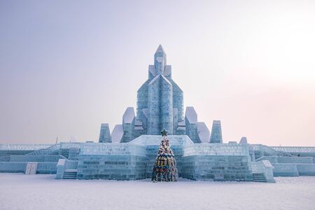HARBIN, CHINA - JAN 15, 2020: Harbin International Ice and Snow Sculpture Festival is an annual winter festival that takes place in Harbin. It is the world largest ice and snow festival.のeditorial素材