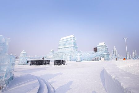 HARBIN, CHINA - JAN 15, 2020: Harbin International Ice and Snow Sculpture Festival is an annual winter festival that takes place in Harbin. It is the world largest ice and snow festival.のeditorial素材