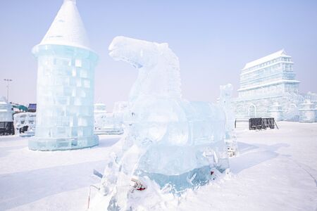 HARBIN, CHINA - JAN 15, 2020: Harbin International Ice and Snow Sculpture Festival is an annual winter festival that takes place in Harbin. It is the world largest ice and snow festival.のeditorial素材