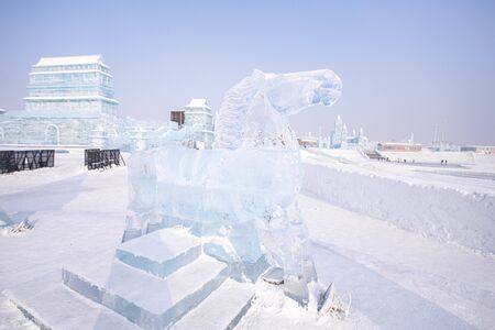HARBIN, CHINA - JAN 15, 2020: Harbin International Ice and Snow Sculpture Festival is an annual winter festival that takes place in Harbin. It is the world largest ice and snow festival.のeditorial素材
