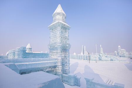 HARBIN, CHINA - JAN 15, 2020: Harbin International Ice and Snow Sculpture Festival is an annual winter festival that takes place in Harbin. It is the world largest ice and snow festival.のeditorial素材