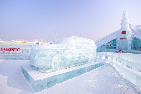 HARBIN, CHINA - JAN 15, 2020: Harbin International Ice and Snow Sculpture Festival is an annual winter festival that takes place in Harbin. It is the world largest ice and snow festival.のeditorial素材