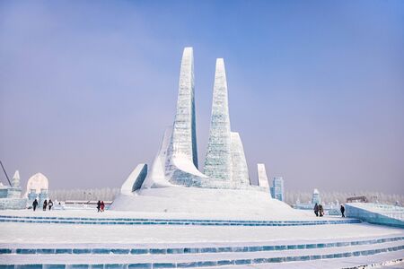HARBIN, CHINA - JAN 15, 2020: Harbin International Ice and Snow Sculpture Festival is an annual winter festival that takes place in Harbin. It is the world largest ice and snow festival.のeditorial素材