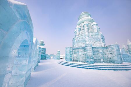 HARBIN, CHINA - JAN 15, 2020: Harbin International Ice and Snow Sculpture Festival is an annual winter festival that takes place in Harbin. It is the world largest ice and snow festival.のeditorial素材