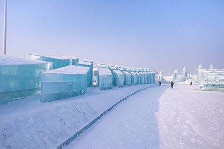 HARBIN, CHINA - JAN 15, 2020: Harbin International Ice and Snow Sculpture Festival is an annual winter festival that takes place in Harbin. It is the world largest ice and snow festival.のeditorial素材