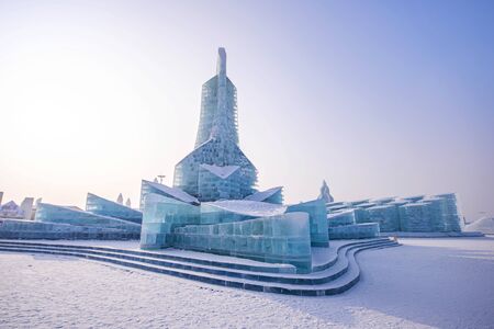 HARBIN, CHINA - JAN 15, 2020: Harbin International Ice and Snow Sculpture Festival is an annual winter festival that takes place in Harbin. It is the world largest ice and snow festival.のeditorial素材