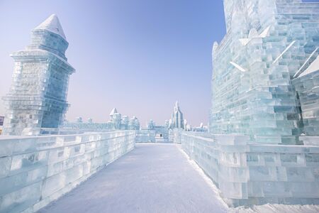 HARBIN, CHINA - JAN 15, 2020: Harbin International Ice and Snow Sculpture Festival is an annual winter festival that takes place in Harbin. It is the world largest ice and snow festival.のeditorial素材