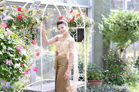 Beautiful Thai girl in Thai traditional costumeの写真素材