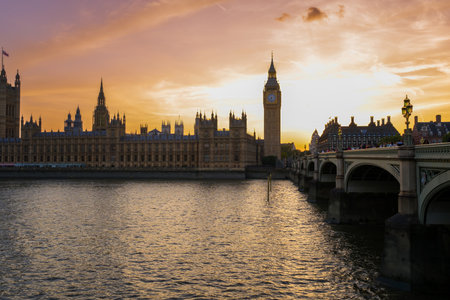 LONDON, UK - AUG 31, 2024- Westminster palace or Houses of parliament and Big Ben tower, London, UK.のeditorial素材