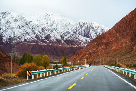 Natural landscape views alongside the road in Western Xinjiang, Chinaの写真素材