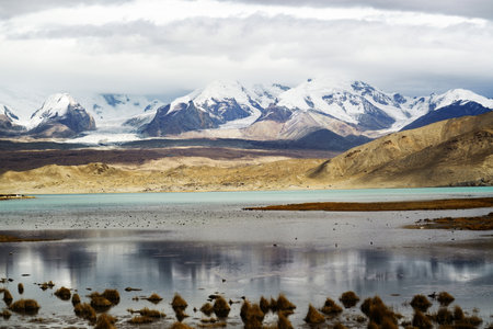 Natural landscape views alongside the road in Western Xinjiang, Chinaの写真素材