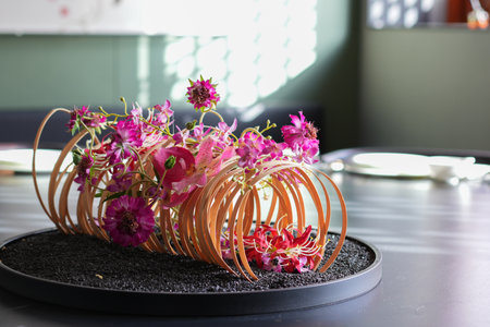 table decoration of pink flowerの写真素材