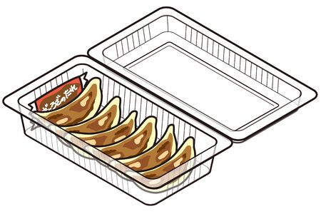 Japanese dumplings in disposable food containerのイラスト素材