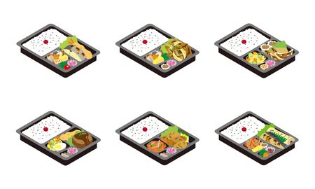 A set of 6 illustrations of lunch box to take home in Japanのイラスト素材