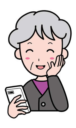 Granny looking happy with her mobile phoneのイラスト素材