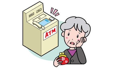 Granny rushing to an ATMのイラスト素材
