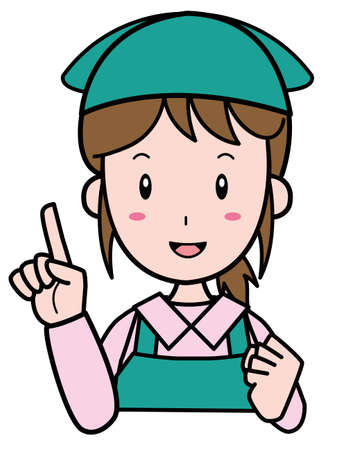 Young woman in a housekeeping business pointing fingerのイラスト素材