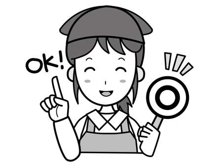 Young woman doing housework with an OK signのイラスト素材