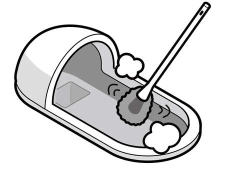 Japanese style toilet that is cleaned with a patterned brushのイラスト素材