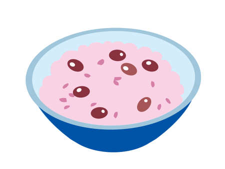 Japanese red rice served in a bowlのイラスト素材