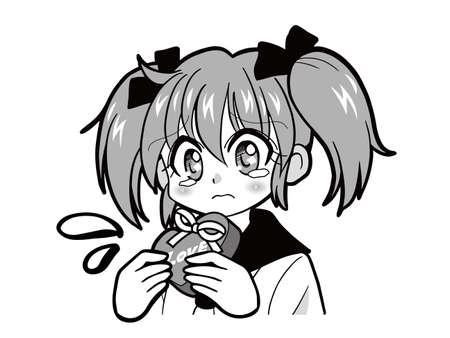 A girl in a sailor suit handing over Valentine's chocolate (broken heart and crying)のイラスト素材
