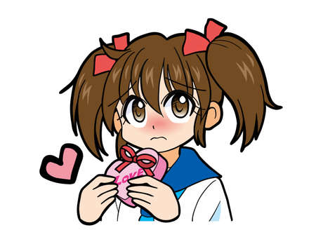 A girl in a sailor suit handing over Valentine's chocolate (frustrating)のイラスト素材
