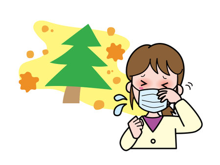 Young woman with itchy eyes due to hay feverのイラスト素材