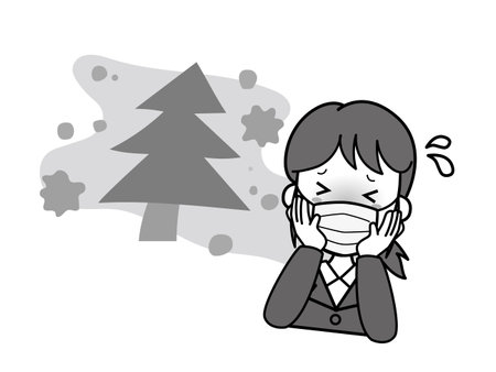 OL young woman suffering from hay feverのイラスト素材