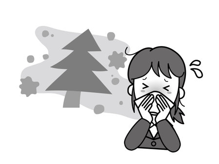 A young woman with an office lady who has a runny nose due to hay feverのイラスト素材