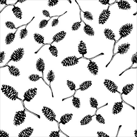 Seamless Pattern With Hand Drawn Alder Conesのイラスト素材