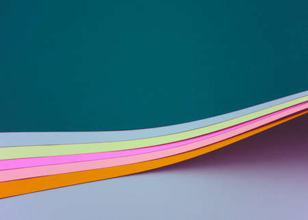 Colorful curved layers abstract texture arch background. Teal blue, pastel pink, neutral gray,...