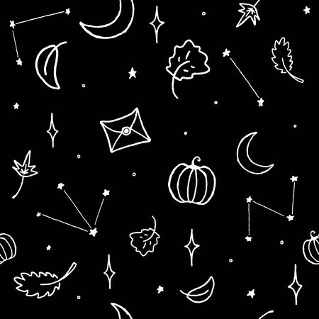 Magic elements for halloween autumn magic decoration. Seamless pattern background.のイラスト素材