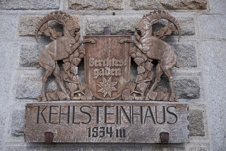 Berchtesgaden, Germany - June 20, 2017: decorative wood crest on Hitler's Kehlsteinhaus (aka Eagle's Nest) retreatのeditorial素材
