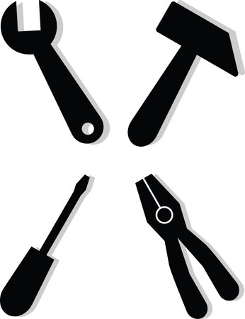 Tools icon set silhouette with grey shadow vector illustration isolatedのイラスト素材