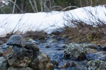 Stones near mountain brookの写真素材