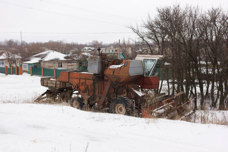 Harvester laying-up on winterの写真素材