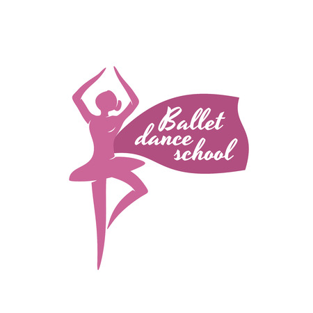 Ballet dance school logo template. Ballerina silhouette with text placeholder.のイラスト素材