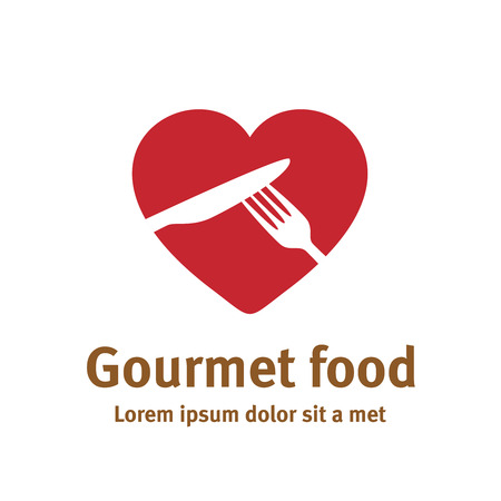 Lovely food logo template. Fork and knife silhouettes with heart shape background.のイラスト素材