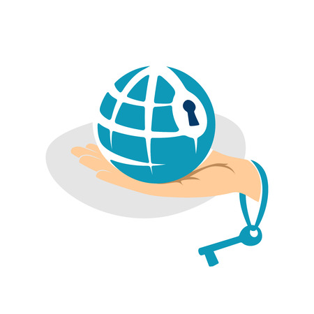 Globe in the hand with key logo templateのイラスト素材