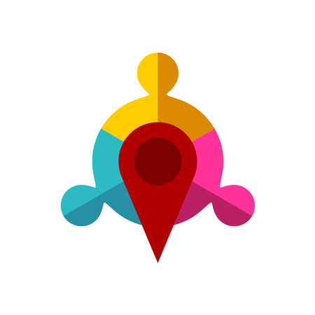 Meeting point logo template. Map pointer with team of three sign.のイラスト素材