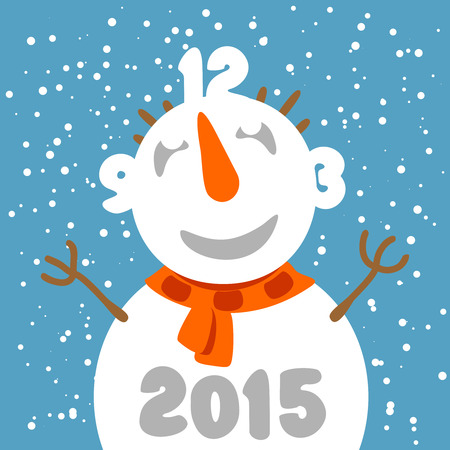 Fun snowman with clock face. Greeting card template.のイラスト素材