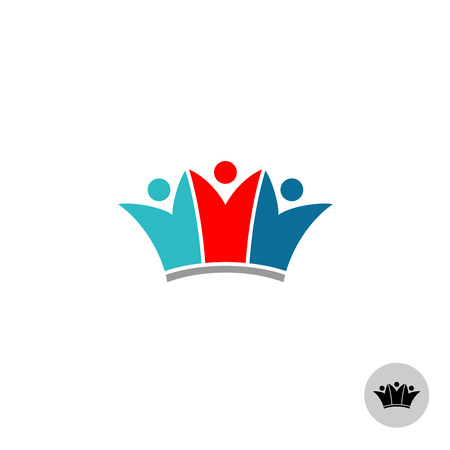 Three people in a crown shape. Silhouette of human figures with rised up hands sign.のイラスト素材