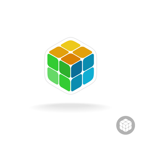 Abstract cube box. Digital colorful particles sign.のイラスト素材