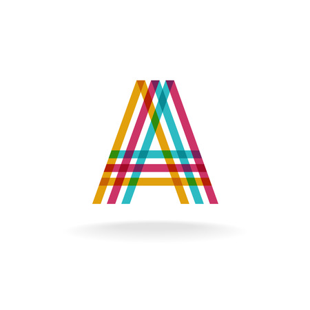 Letter A made of transparent overlay ribbon lines colorful logo concept. Transparency are flattened. Can be apply at any background color.のイラスト素材