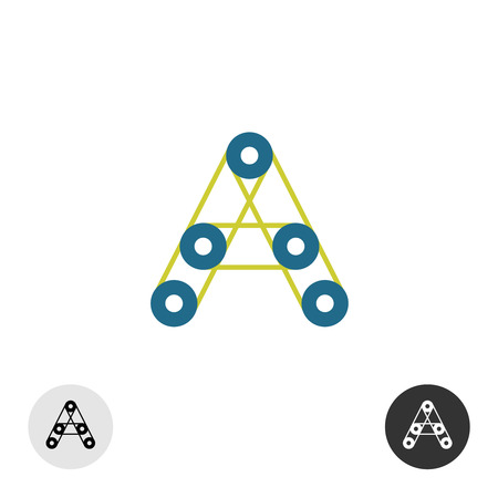 Letter A industry icon with round pulleys and belt driven connections.のイラスト素材