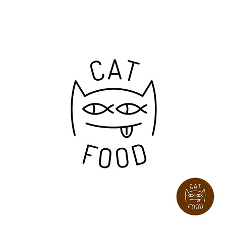 Outline style cartoon funny cat face with fish eyes iconのイラスト素材
